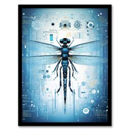 Artery8 Wall Art Print Dragonfly Nanobot Robot Hybrid Secret Military Schematic Blue Futuristic Complex Arcane Manuscript Gift For Him Man Cave Art - thumbnail 1