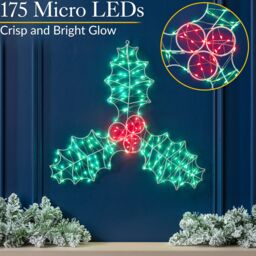 Christow Holly Rope Light Christmas Decoration Indoor Outdoor LED Xmas Silhouette 45cm in Green - thumbnail 3
