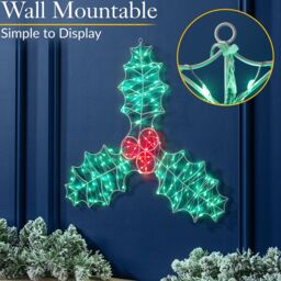 Christow Holly Rope Light Christmas Decoration Indoor Outdoor LED Xmas Silhouette 45cm in Green - thumbnail 6