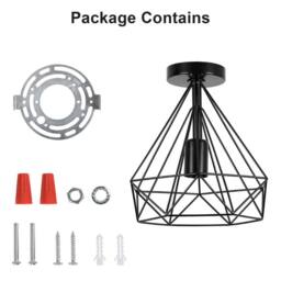 COMELY Vintage Ceiling Light, Semi-Flush Mount Basket Cage Ceiling Lamp, E27 in Black - thumbnail 8