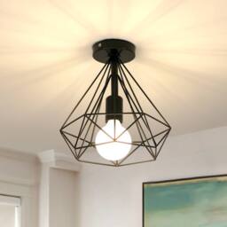 COMELY Vintage Ceiling Light, Semi-Flush Mount Basket Cage Ceiling Lamp, E27 in Black