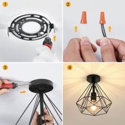 COMELY Vintage Ceiling Light, Semi-Flush Mount Basket Cage Ceiling Lamp, E27 in Black - thumbnail 9