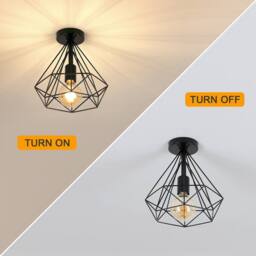 COMELY Vintage Ceiling Light, Semi-Flush Mount Basket Cage Ceiling Lamp, E27 in Black - thumbnail 7