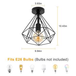 COMELY Vintage Ceiling Light, Semi-Flush Mount Basket Cage Ceiling Lamp, E27 in Black - thumbnail 6