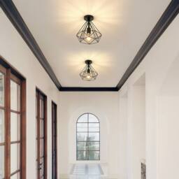 COMELY Vintage Ceiling Light, Semi-Flush Mount Basket Cage Ceiling Lamp, E27 in Black - thumbnail 3