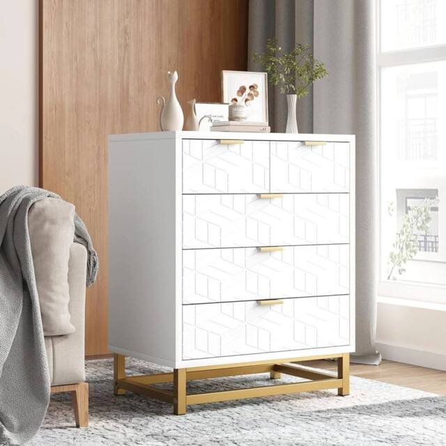 VOGREX Modern White Chest of Drawers Bedroom Furniture Storage - image 1