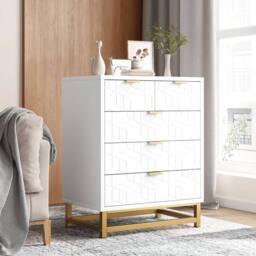 VOGREX Modern White Chest of Drawers Bedroom Furniture Storage - thumbnail 1