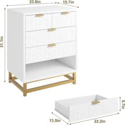 VOGREX Modern White Chest of Drawers Bedroom Furniture Storage - thumbnail 2