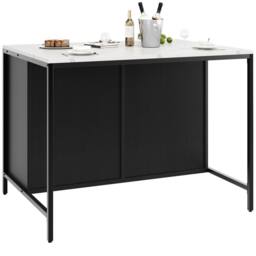 Merax Black Kitchen Island Cabinet with Marble Effect Top, Coffee Bar Table - thumbnail 7