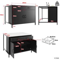 Merax Black Kitchen Island Cabinet with Marble Effect Top, Coffee Bar Table - thumbnail 5