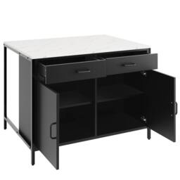 Merax Black Kitchen Island Cabinet with Marble Effect Top, Coffee Bar Table - thumbnail 8