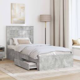 Berkfield Home Bed Frame Concrete Grey & Silver 75 x 190 cm Engineered Wood - thumbnail 3