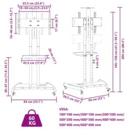 Berkfield Home TV Stand on Wheels 32-70 Inch Screen Max VESA 600x400 mm 60kg in Black - thumbnail 9