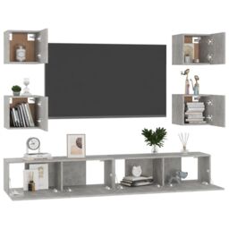 Berkfield Home 6 Piece TV Cabinet Set Concrete Grey Engineered Wood - thumbnail 3