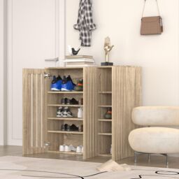 Home Source Shoe Storage Cabinet 3 Door with Adjustable Shelves Entryway Organiser in Brown - thumbnail 4