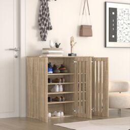 Home Source Shoe Storage Cabinet 3 Door with Adjustable Shelves Entryway Organiser in Brown - thumbnail 3