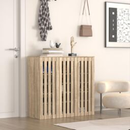Home Source Shoe Storage Cabinet 3 Door with Adjustable Shelves Entryway Organiser in Brown