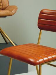 Orsina Buffalo Leather Dining Chair With Gold Finish Frame in Brown - thumbnail 3