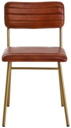 Orsina Buffalo Leather Dining Chair With Gold Finish Frame in Brown