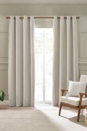 Catherine Lansfield 'Stab Stitch' Lined Eyelet Curtains in Natural - Size: 117 cm width x 137 cm drop - thumbnail 1
