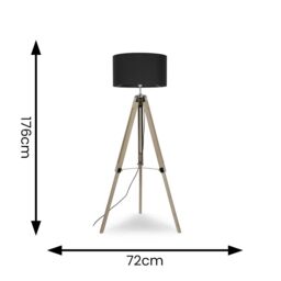ValueLights Clipper Light Brown Tripod Floor Lamp Large Charcoal Shade in Silver - thumbnail 6