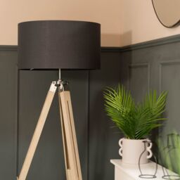 ValueLights Clipper Light Brown Tripod Floor Lamp Large Charcoal Shade in Silver - thumbnail 4