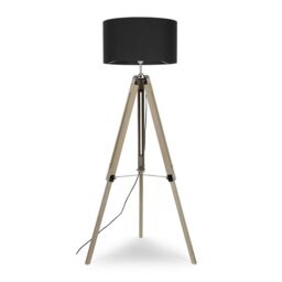ValueLights Clipper Light Brown Tripod Floor Lamp Large Charcoal Shade in Silver - thumbnail 2