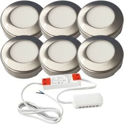 Loops 6x BRUSHED NICKEL Round Surface or Flush Under Cabinet Kitchen Light & Driver Kit - Warm White LED in Metallics - thumbnail 1