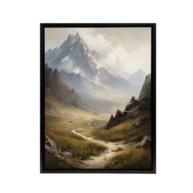 "Artery8 Alps Path Switzerland Mountain Landscape Framed Canvas Wall Art Print in Brown - Size: W18"" x H24""" - image 1