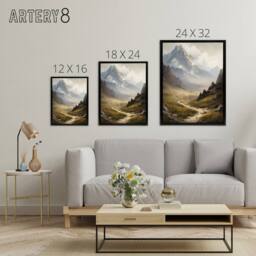 "Artery8 Alps Path Switzerland Mountain Landscape Framed Canvas Wall Art Print in Brown - Size: W18"" x H24""" - thumbnail 4