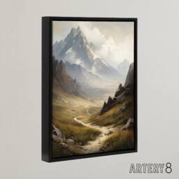 "Artery8 Alps Path Switzerland Mountain Landscape Framed Canvas Wall Art Print in Brown - Size: W18"" x H24""" - thumbnail 2