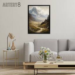 "Artery8 Alps Path Switzerland Mountain Landscape Framed Canvas Wall Art Print in Brown - Size: W18"" x H24""" - thumbnail 3