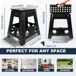 EONLION KitchenSteps Folding Step Stool Anti Slip Collapsible in Black - thumbnail 2