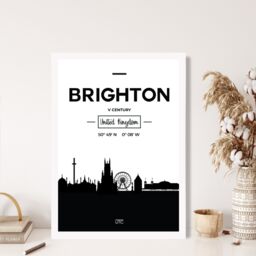 ARTZE Brighton Black & White City Skyline Framed Print SIZE: A3 with White Frame - Size: A4 - thumbnail 2