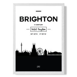 ARTZE Brighton Black & White City Skyline Framed Print SIZE: A3 with White Frame - Size: A4 - thumbnail 1