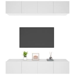 Berkfield Home TV Cabinets 4 pcs White 80x30x30 cm Engineered Wood - Size: 80 x 30 x 30 cm - thumbnail 4