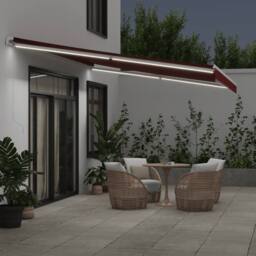 Berkfield Home Manual Retractable Awning with LED Burgundy 500x350 cm in Red - thumbnail 3