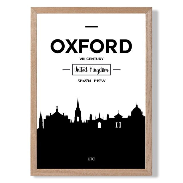 ARTZE Oxford Black & White City Skyline Framed Print SIZE: A2 with Oak Frame - Size: A4 - image 1