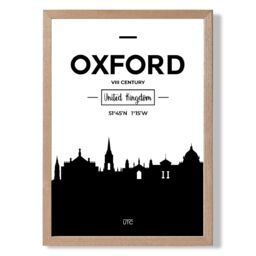 ARTZE Oxford Black & White City Skyline Framed Print SIZE: A2 with Oak Frame - Size: A4 - thumbnail 1