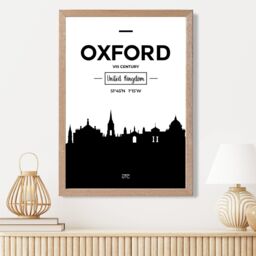 ARTZE Oxford Black & White City Skyline Framed Print SIZE: A2 with Oak Frame - Size: A4 - thumbnail 2