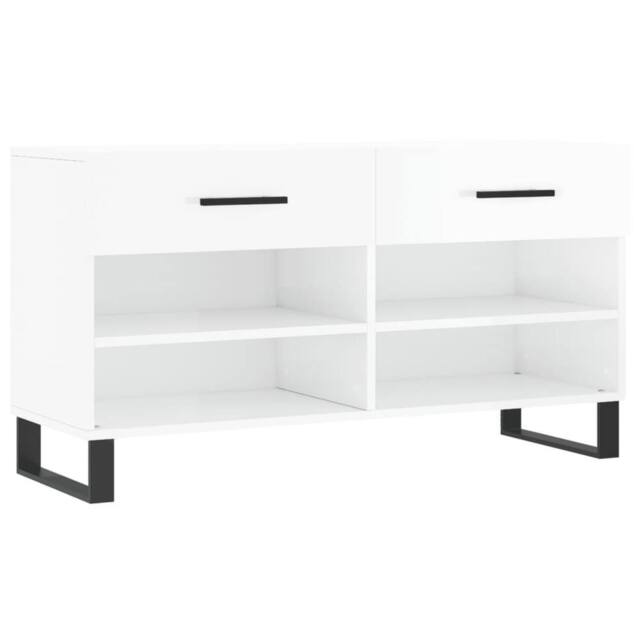 Berkfield Home Shoe Bench High Gloss White 102x35x55 cm Engineered Wood - Size: 102 x 35 x 55 cm - image 1