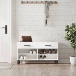 Berkfield Home Shoe Bench High Gloss White 102x35x55 cm Engineered Wood - Size: 102 x 35 x 55 cm - thumbnail 2