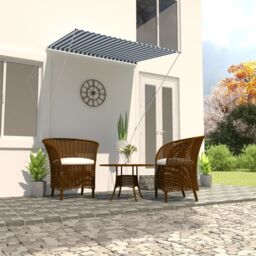Berkfield Home Retractable Awning 150x150 cm Blue & White - thumbnail 1