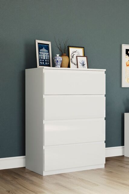 Home Discount Vida Designs Glinton 'HIGH GLOSS 4 Drawer Chest of Drawers' Storage Bedroom Furniture in White - image 1
