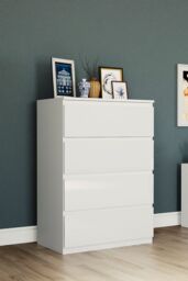 Home Discount Vida Designs Glinton 'HIGH GLOSS 4 Drawer Chest of Drawers' Storage Bedroom Furniture in White