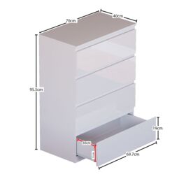 Home Discount Vida Designs Glinton 'HIGH GLOSS 4 Drawer Chest of Drawers' Storage Bedroom Furniture in White - thumbnail 3