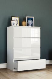 Home Discount Vida Designs Glinton 'HIGH GLOSS 4 Drawer Chest of Drawers' Storage Bedroom Furniture in White - thumbnail 2