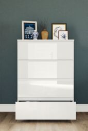 Home Discount Vida Designs Glinton 'HIGH GLOSS 4 Drawer Chest of Drawers' Storage Bedroom Furniture in White - thumbnail 4