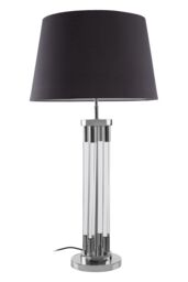 Orsina Contemporary Table Lamp With Tubular Acrylic Base, Nickel Finish Lighting For Living Room, Fabric Shade Lamp in Silver