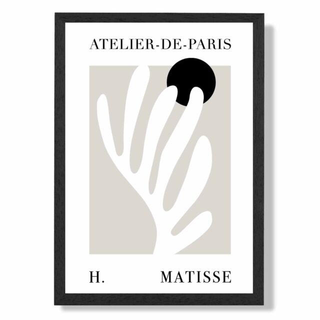 ARTZE Matisse Floral Cutout Beige & Black Exhibition Framed Print SIZE: A2 with Black Frame - Size: A4 - image 1